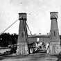 Black and white photograph of the Hennepin Suspension Bridge, c.1865.