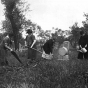 Black and white photograph of a cleanup at Layman’s (later renamed Pioneers and Soldiers) Cemetery, 1925. 