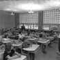 Black and white photograph of the interior of the Minneapolis Talmud Torah at 1616 Queen Avenue North in Minneapolis, 1951. Photograph by the Minneapolis Star Journal Tribune.