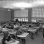 Black and white photograph of the interior of the Minneapolis Talmud Torah at 1616 Queen Avenue North in Minneapolis, 1951. Photograph by the Minneapolis Star Journal Tribune.