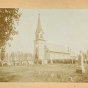 Congregation standing outside Swedish Lutheran Church in Svea Township 