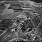 Black and white aerial view of Gustavus Adolphus College, St. Peter, 1954. Photograph by Minneapolis Start Journal Tribune.