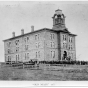 Black and white photograph of Old Main, the first building at Gustavus Adolphus College, St. Peter, 1877.