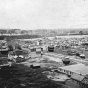 Black and white photograph of the lower West Side and Wabasha Bridge, c.1885. 