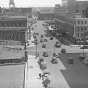 Black and white photograph of downtown St. Paul at the intersection of Eighth and Robert Streets, c.1932.