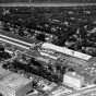 Black and white aerial photograph of Weyerhaeuser Twin City yard and surrounding area, 2563 Franklin Avenue, St. Paul, 1953.