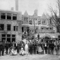 Black and white photograph of a construction crew at the James J. Hill House in St. Paul, Minnesota in 1891.