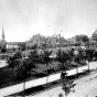 Black and white photograph looking northwest across Central Park, St. Paul, c.1900.