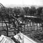 Black and white photograph showing construction of the conservatory, ca. 1915. 