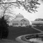 Black and white photograph of Como Conservatory exterior, 1964. 