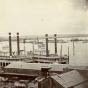 Black and white Photo print of the steamboats Itasca and War Eagle at the St. Paul levee, 1859.