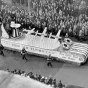 Black and white photograph of a Great Northern Railway float, at the St. Paul Winter Carnival, 1942.