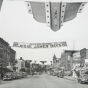 Black and white photograph of Downtown Northfield during Jesse James Days, 1948. Photographed by Bill Seaman.