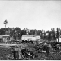 Black and white photograph of the boomtown of Merritt that sprang up near the Biwabik Mine, 1892.