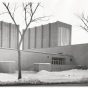 Black and white photograph of the exterior of Mount Zion Temple c. 2012.