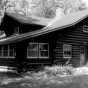 Black and white photograph of the Marcell Ranger Station, c.1994.