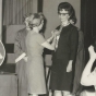 Black and white photograph of Doris Matzke is installed as BPWC president by former president June Shaver, May 1967.