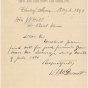 Color scan of a note written from D. F. McDermott to James J. Hill on August 6, 1890, regarding supplies ordered by Mr. Ledwidge of Clontarf Township. Mr. Ledwidge trained Hill’s hunting dogs.