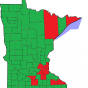 Map of Minnesota showing the results of the marriage referendum included on ballots for the election held on November 6, 2012. Counties marked in red indicate a majority of “no” votes; counties marked in green indicate a majority of “yes” votes.