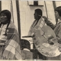 Black and white photograph of Elsa Jemne painting portrait of a Blackfoot woman, c.1915