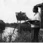 Black and white photograph of Clement Haupers painting at Rutledge, c.1934.
