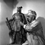 Sculptor John Karl Daniels with a model of his Leif Erikson statue