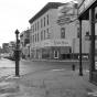 Black and white photograph of the intersection of Washington Avenue and Plymouth Avenue North in North Minneapolis, January 31, 1955.