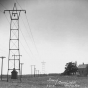 Black and white photograph of rural electrical transmission lines on the farm of Oscar Lindahl, Schaefer, Chisago County, 1931. Photograph by Norton & Peel.