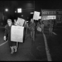 Black and white photograph of a Anti-pornography protest on Lake Street, 1984.