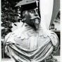 Black and white photograph of the bust of King Gustavus Adolphus, sporting a mortar board cap, [undated]. Photograph by Paul Markland.