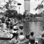 Black and white photograph of Sommerfest at Peavey Plaza, c.1980s.