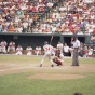 Color image of Kirby Puckett batting against the Baltimore Orioles during a game at Camden Yards.