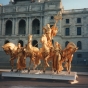 Color image of the quadriga being prepared for reinstallation following a full restoration by Fine Objects Conservation, Inc., June 21, 1995. Photographed by Linda A. Cameron.