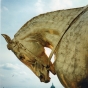 Color image showing the effects of Minnesota's harsh climate on the golden horses of the quadriga, August 1994. Photographed by Linda A. Cameron.