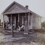 Black and white photograph of the first real estate office in Minneapolis, c.1855.