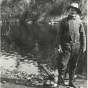 Black and white photograph of Count Rovigno at the foot of the White Iron Portage, Superior National Forest, 1922.