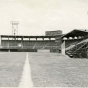 Municipal Stadium was the home of the Rox from 1948-1970. This photograph is taken down the third base line and shows the main grandstand and press box, c.1950. From the Stearns History Museum and Rearch Center, St. Cloud, and donor Ed Stockinger.