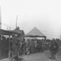 Black and white photograph of refugees and relief workers after the Moose Lake fire, 1918.