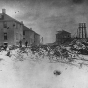 Black and white photograph of Split Rock Lighthouse being built c.1909.