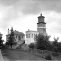 Black and white photograph of Split Rock Lighthouse by Eugene Debs Becker taken in August of 1959.