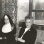 Black and white photograph of Alice Gustava Smith (Sister Maris Stella, left) with May Sarton (right), c.1958.