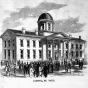 Black and white engraving of the first capitol building