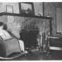 Black and white photograph of the Stickney Inn and Store, living room, ca. 1930. 