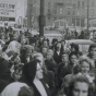 Black and white photograph of young people leaving concert, 1943.