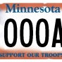 Color image of Minnesota "Support Our Troops" license plate featuring Harriet, a bald eagle ambassador from the National Eagle Center.