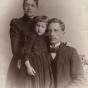 Black and white photograph of the Turnblad family (left to right): Christina, Lillian, and Swan, ca. 1890.