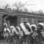 Members of the 15th Minnesota Regiment boarding train for Camp Meade.