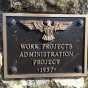 Color image of a WPA plaque near the Minneopa Falls at Minneopa State Park, April 8, 2017. Photograph by Karin J. Green.