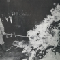 Governor Luther Youngdahl setting fire to restraints at Anoka County Hospital, October 31, 1949. Photograph by Hi Paul. Published in the St. Paul Pioneer Press on November 1, 1949, with the article, “Halloween Fire Heralds Reform—Anoka State Hospital Burns Straitjackets.” Original caption: “A flaming pile of strait jackets, manacles, and straps marked the end of the use of restraints at the Anoka State Hospital Monday night. Gov. Youngdahl, the moving force behind Minnesota’s mental health program, is sho