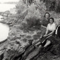 Black and white photograph of Frances E. Andrews (far right) and two other women, ca. mid-1950s.